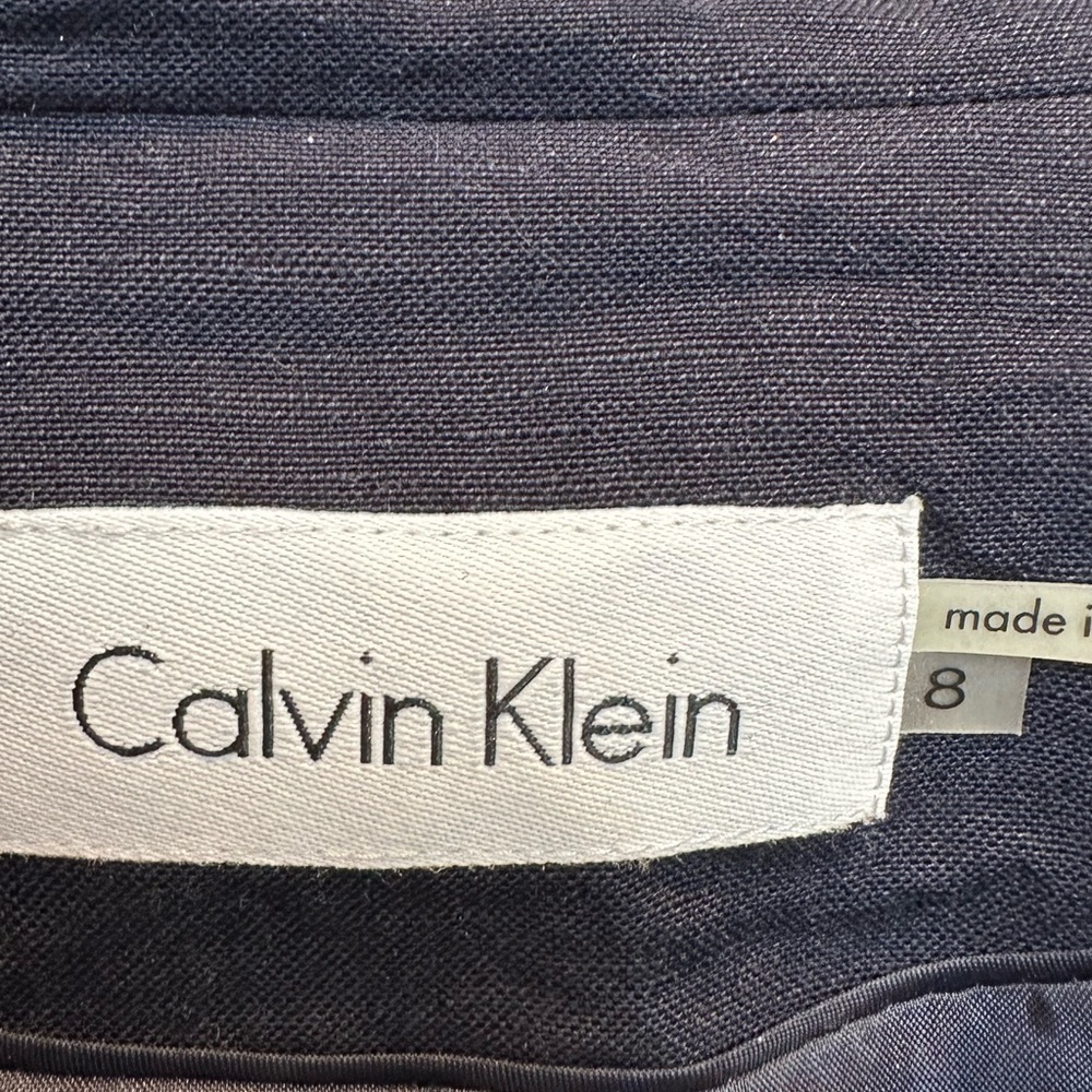 Calvin Klein Navy Linen Blend Classic Suit Blazer Jacket Women’s Size 8 Medium - Picture 5 of 7